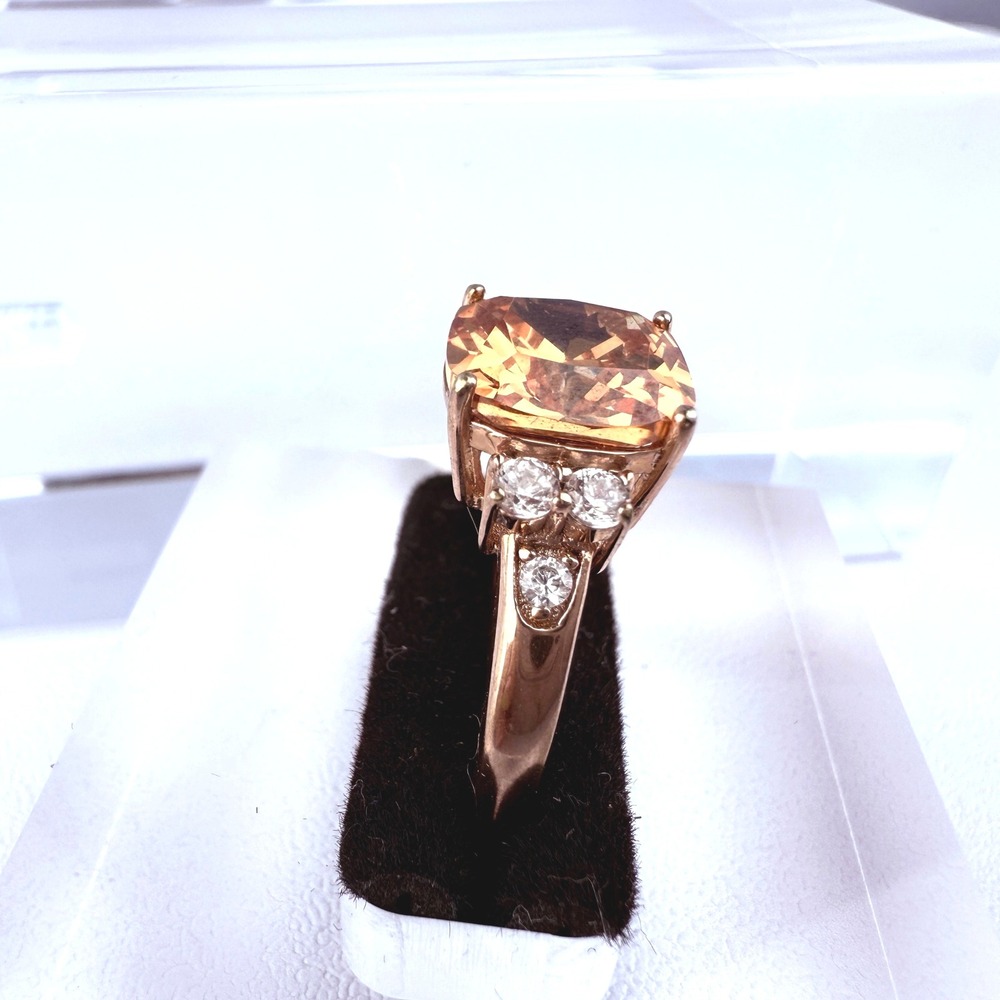 PAJ 925 Sterling Silver Cushion-Cut Champagne CZ Ring Clear Accent Stones Size 8 - Picture 5 of 11